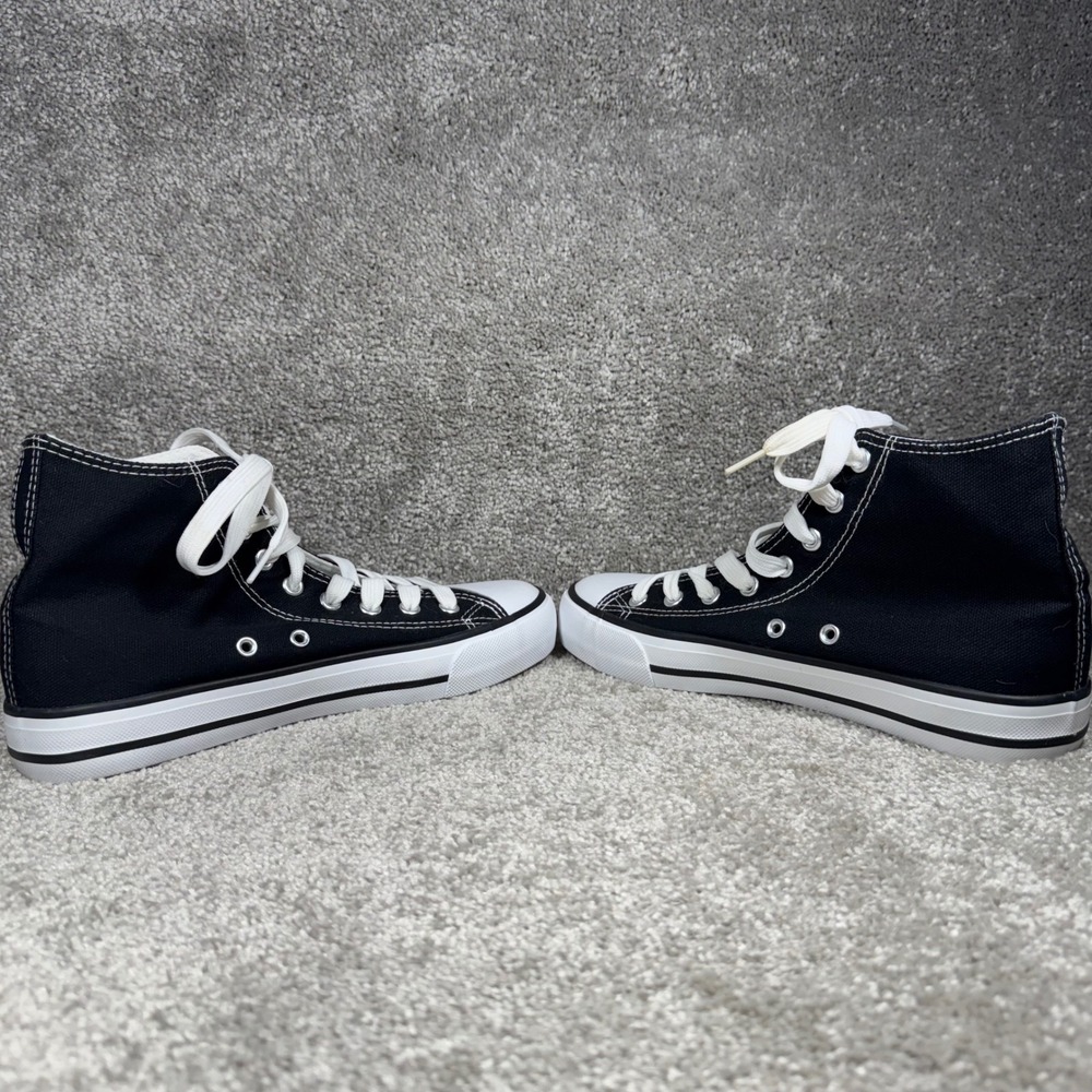 High Top Sneakers Black Canvas Lace Up Casual Shoes Rubber Sole Womens Size 7 - Picture 8 of 9